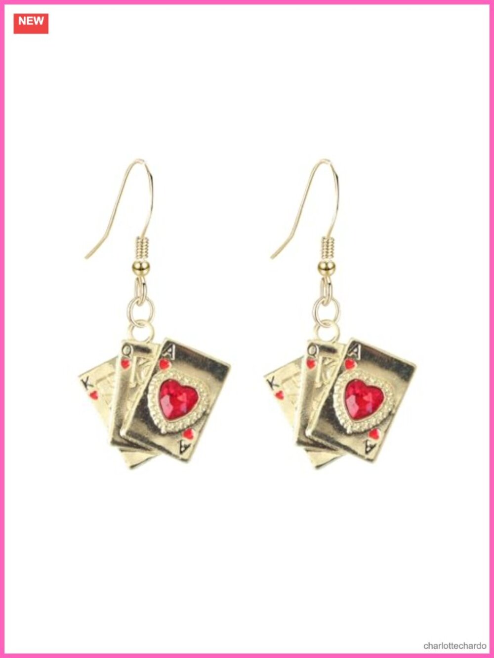 Rhinestone Heart Dangle Earrings Alloy Playing Card Drop Jewelry Party